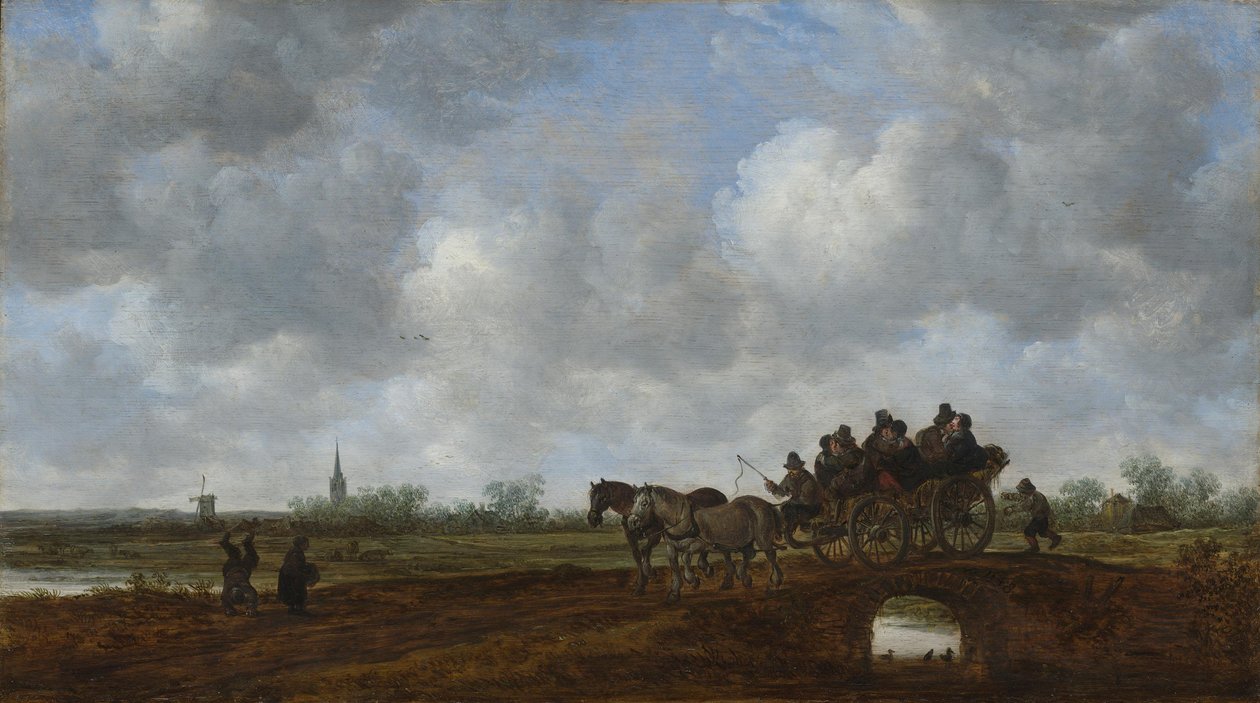 Landskap med hästvagn på en bro av Jan van Goyen