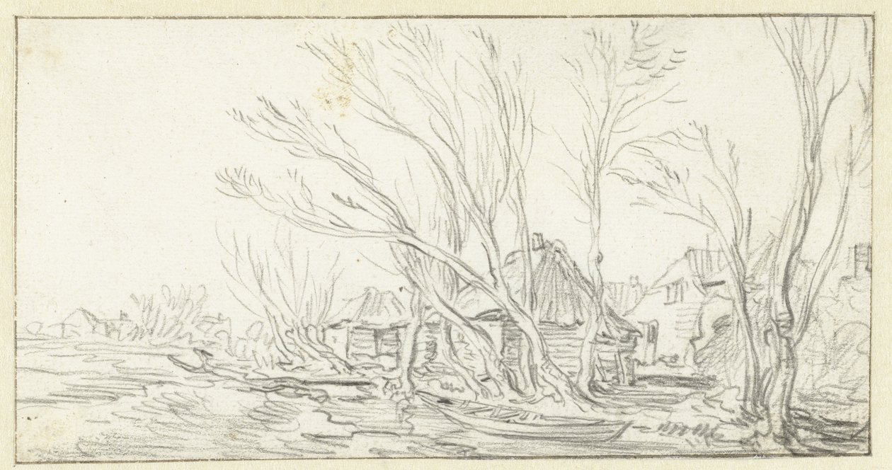 Landskap med krokiga kala träd för gårdar av Jan van Goyen
