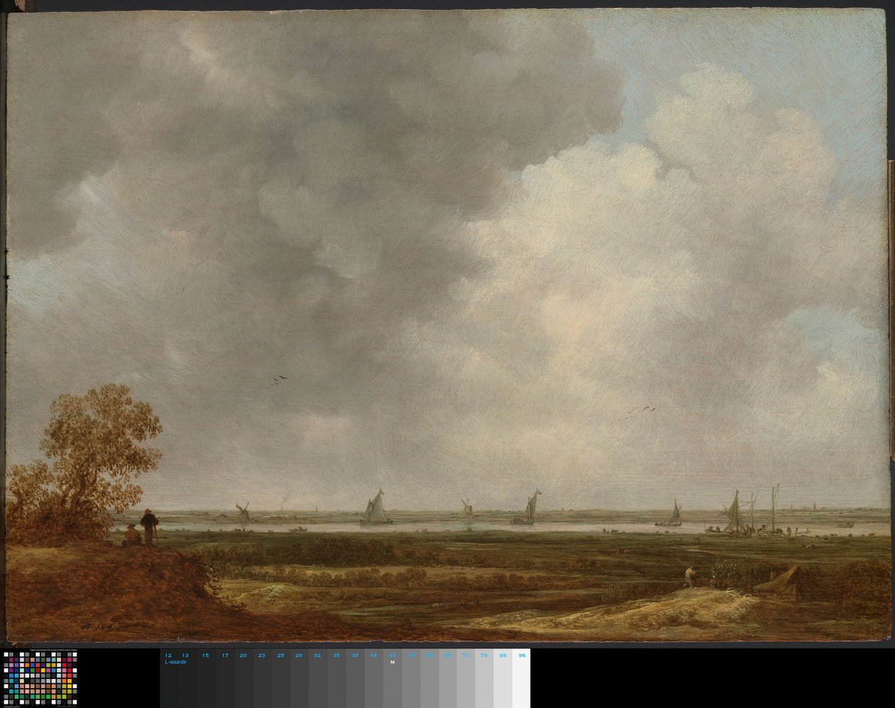 Panoramautsikt över en flod med lågt liggande ängar av Jan van Goyen