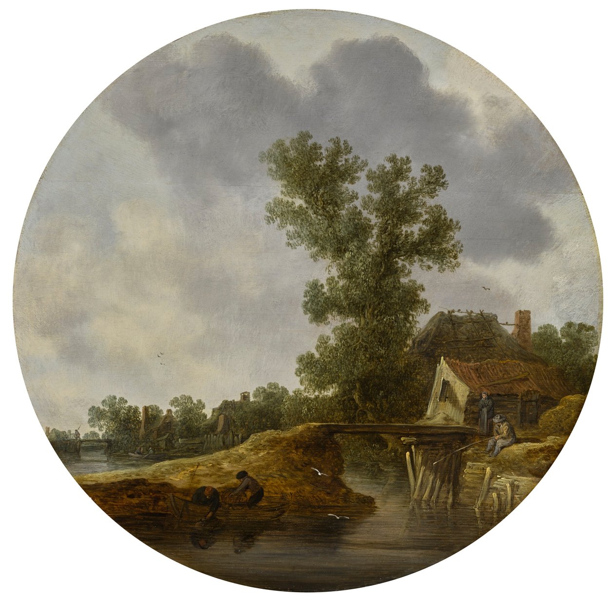 River Landscape (cirkulär) av Jan van Goyen