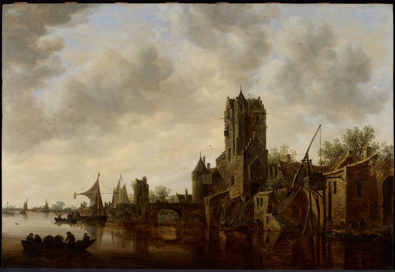 Flodlandskap med Pellecussenporten nära Utrecht av Jan van Goyen