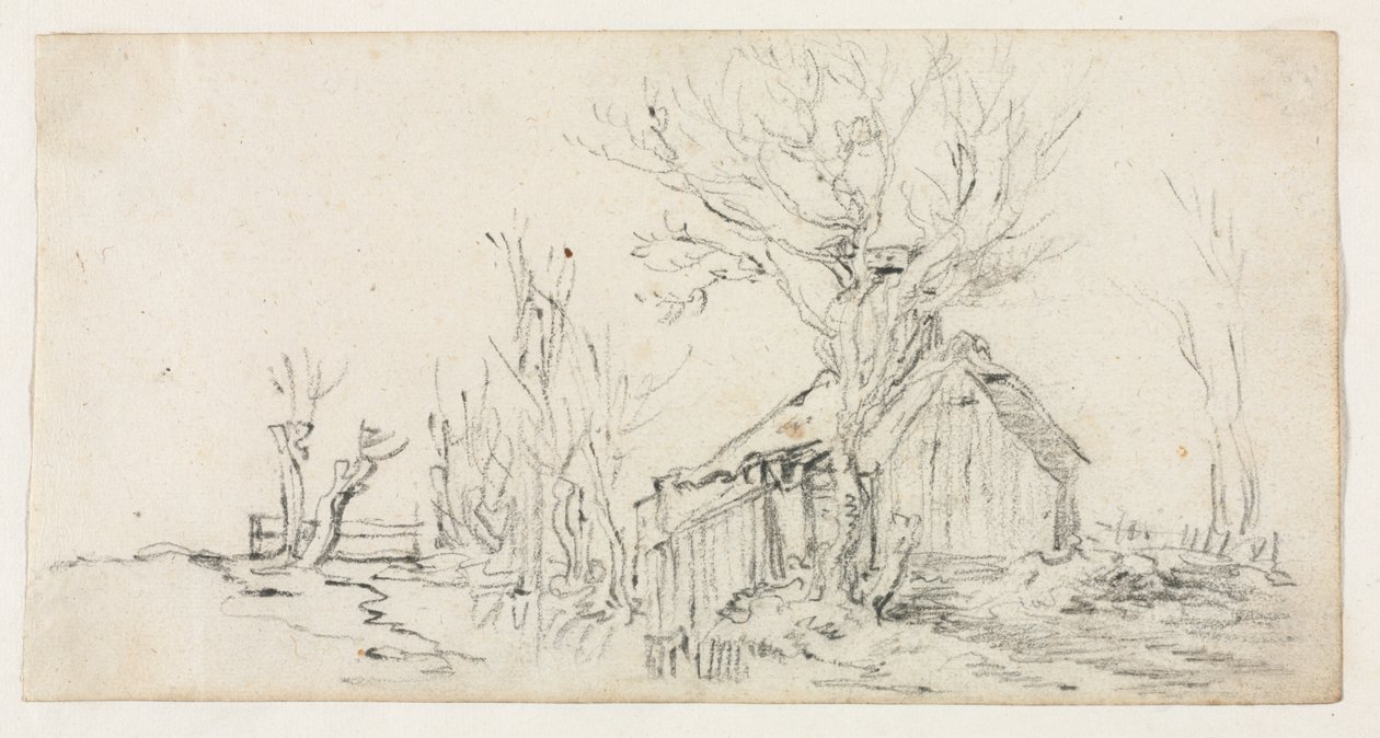 Skiss av landskap med stuga av Jan van Goyen