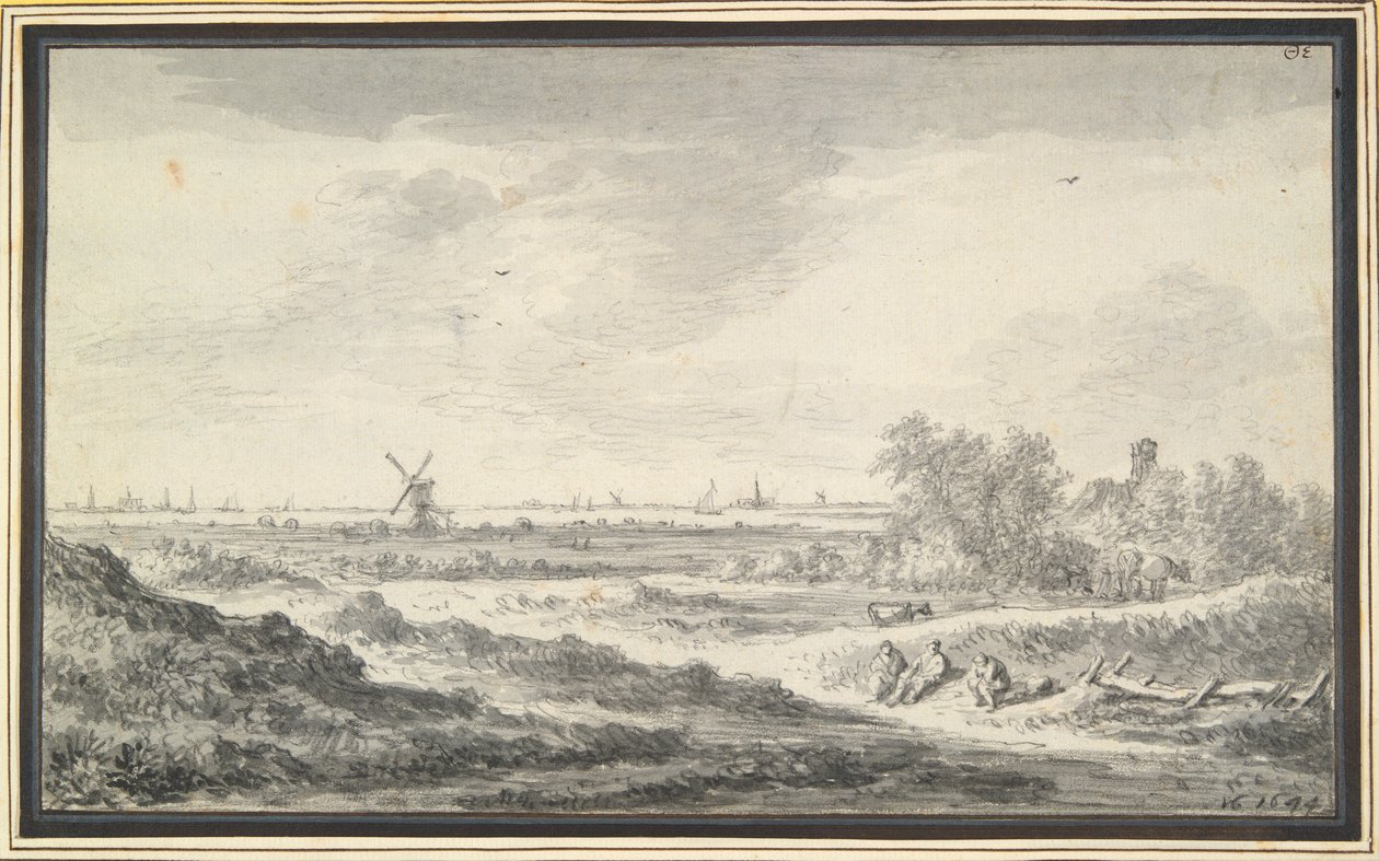 Vy över en flod med sanddyner i förgrunden av Jan van Goyen
