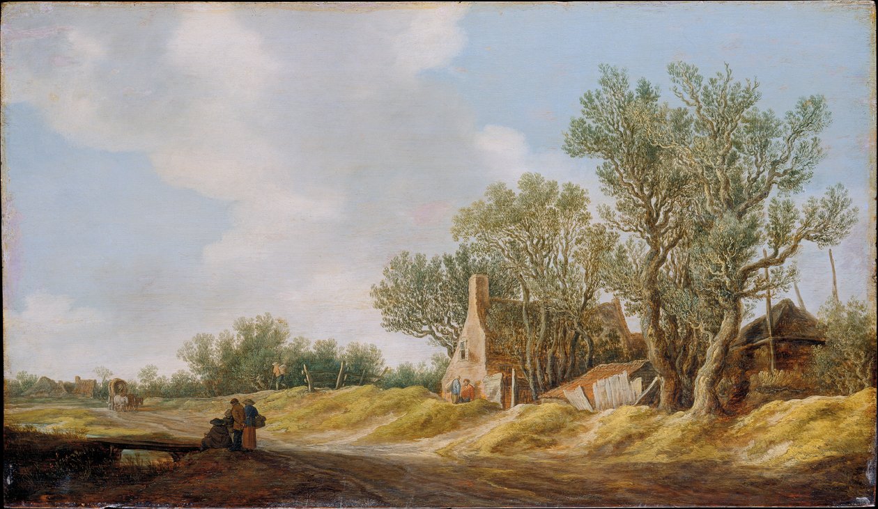 Bygata med vilande människor vid en bro av Jan van Goyen
