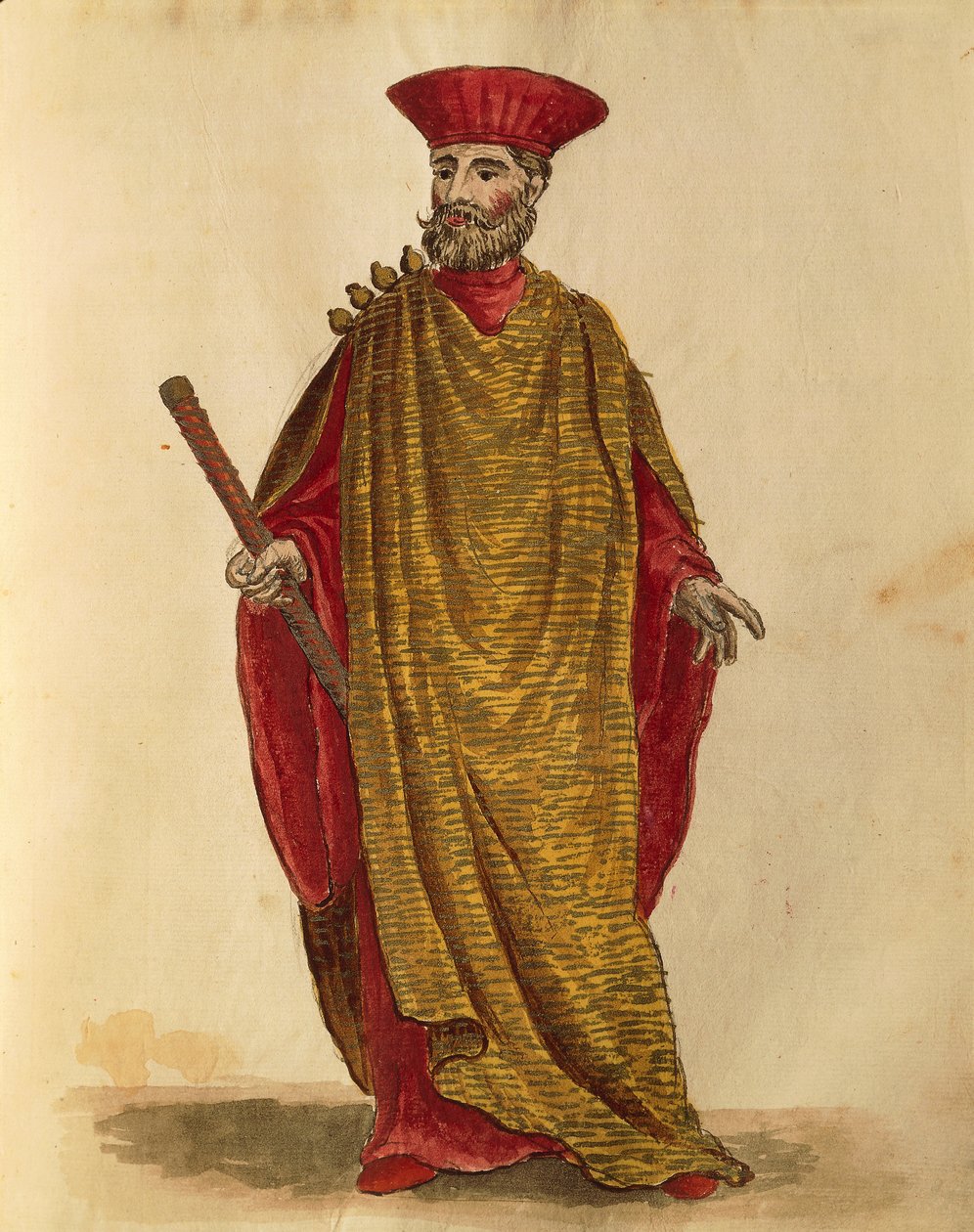 Capitano Generale Da Mar (generalkapten för flottan) av Serenissima Republiken Venedig, av Jan van Grevenbroeck eller Giovanni Grevembroch (1731-1807), Gli Donne de Veneziani, från illustrerad kostymbok, akvarell av Jan van Grevenbroeck