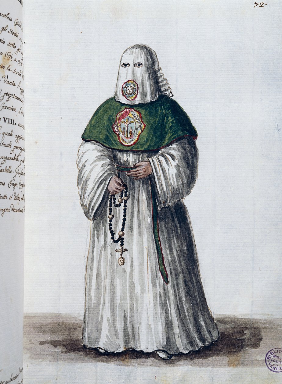 Kristi rösträtts brödraskap, grundat i kyrkan San Giovanni in Oleo i Venedig, slås samman med brödraskapet San Rocco i Rom 1621, volym II f 72, av Giovanni di Grevembroch eller Grevenbroch (1731-1807) av Jan van Grevenbroeck