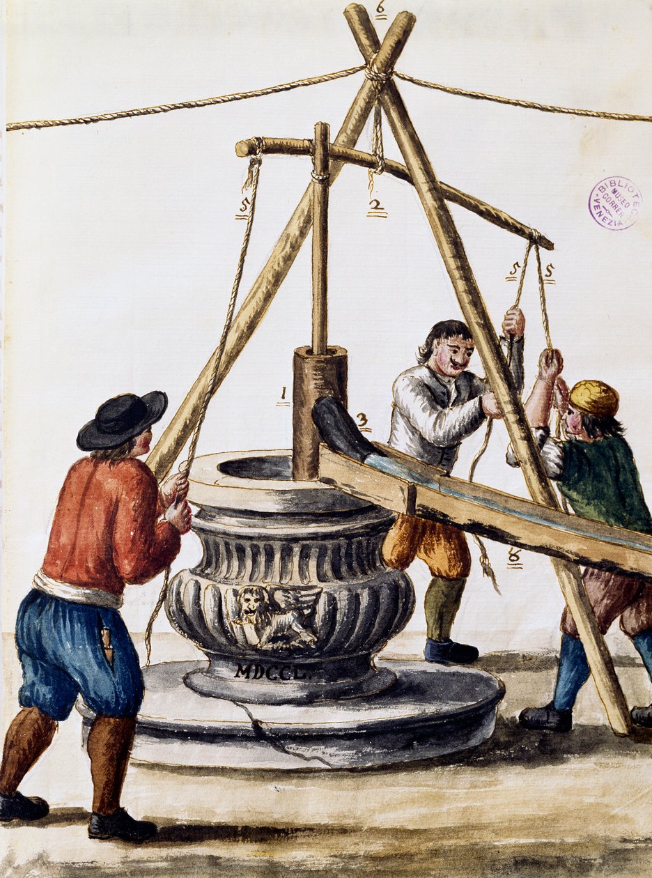 Gräver brunn, illustration från Illustrerad bok med venetianska dräkter, av Jan Grevenbroeck (1731-1807), akvarell, Italien av Jan van Grevenbroeck