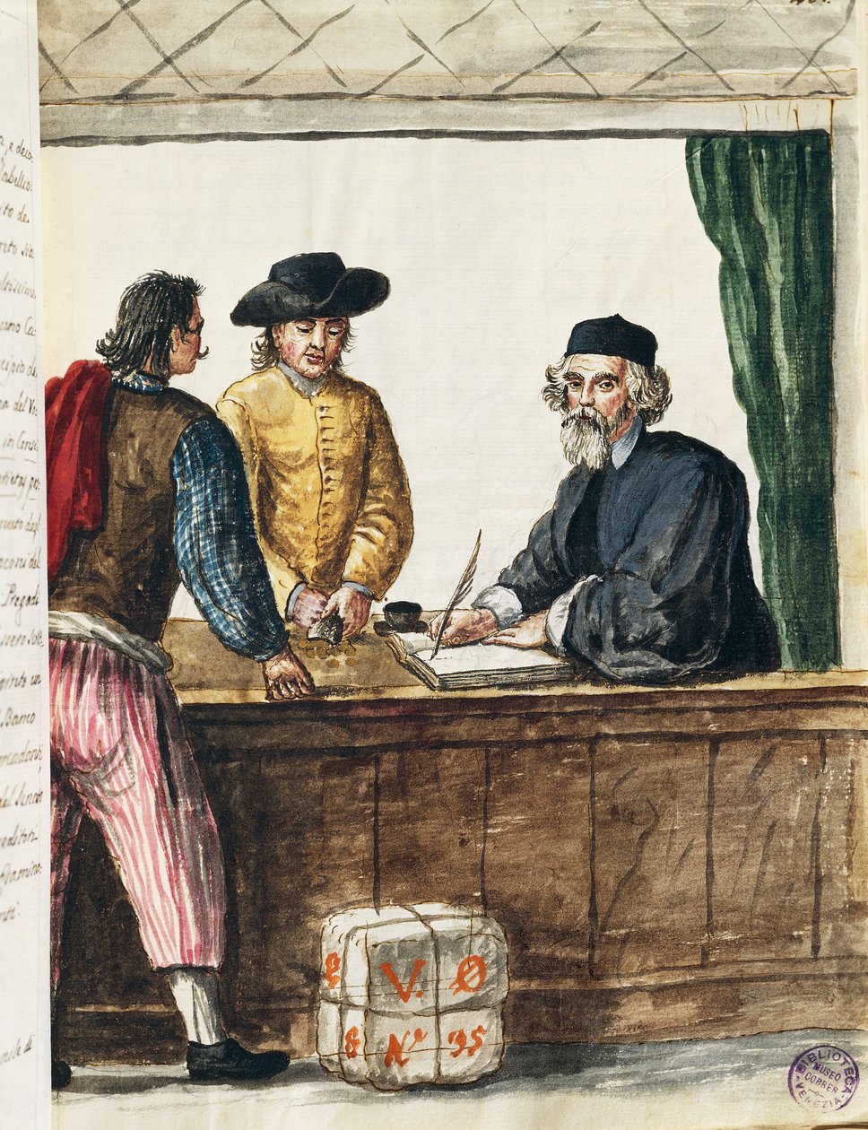 Framstående köpman, illustration från illustrerad bok med venetianska dräkter, av Jan Grevenbroeck (1731-1807), akvarell, Italien av Jan van Grevenbroeck