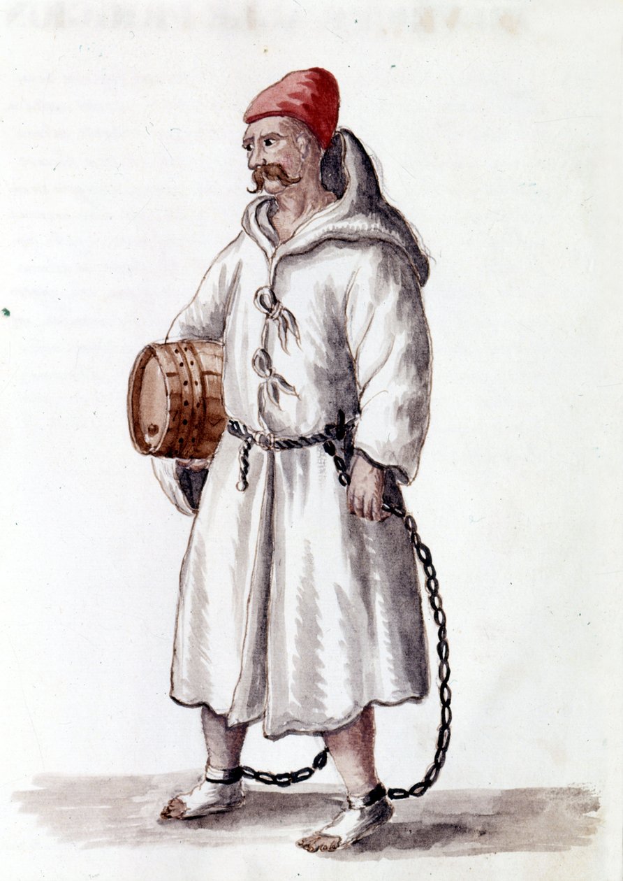 Galerian kabel. 17 - 1700-talet. Akvarellteckning och tusch från manuskriptet "Venitianernas seder"" av Jan van Grevenbroek (eller Giovanni Grevenbroich (Grevenbroich) (1731-1807) av Jan van Grevenbroeck