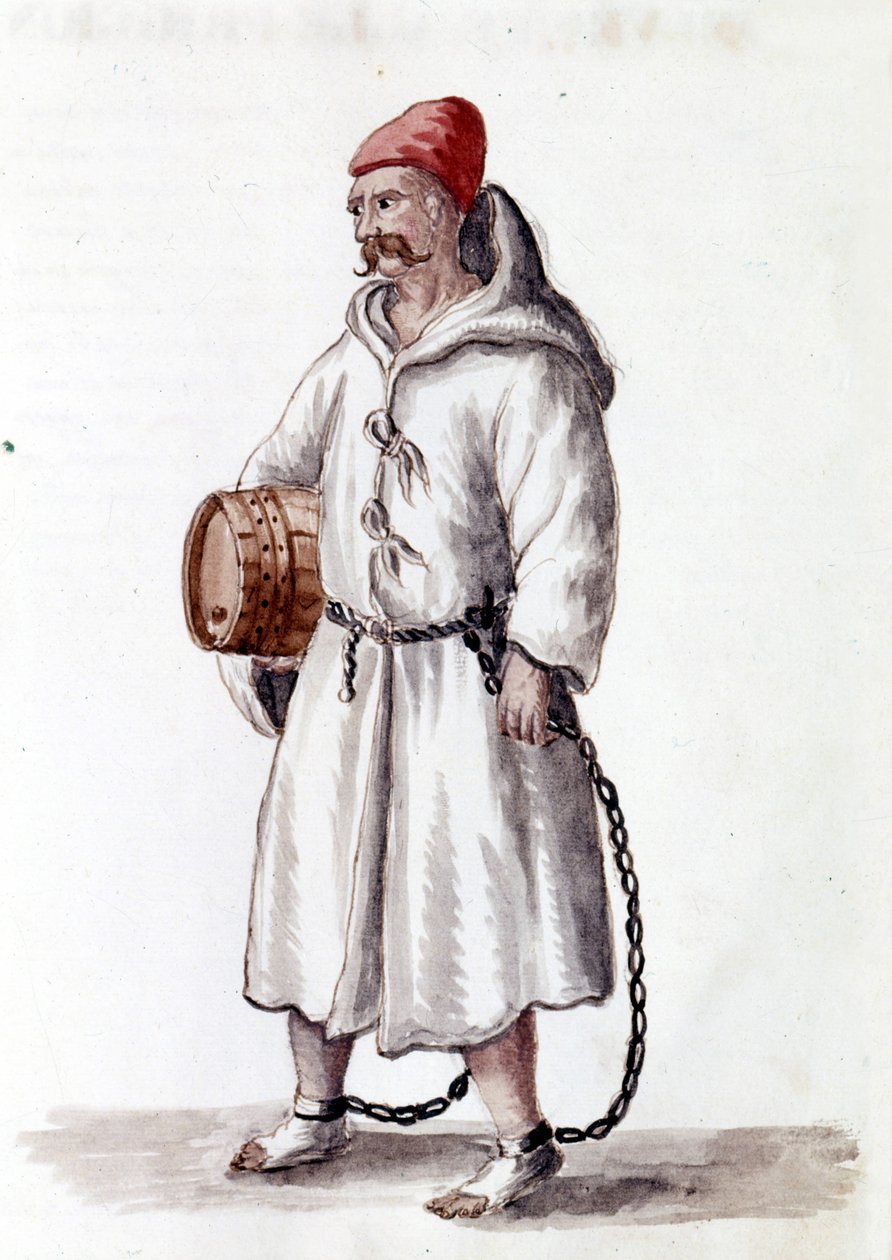Galerian från 1600-1700-talet. Akvarellteckning och tusch från manuskriptet "Venitianernas seder"" av Jan van Grevenbroek (eller Giovanni Grevenbroich (Grevenbroich) (1731-1807) av Jan van Grevenbroeck