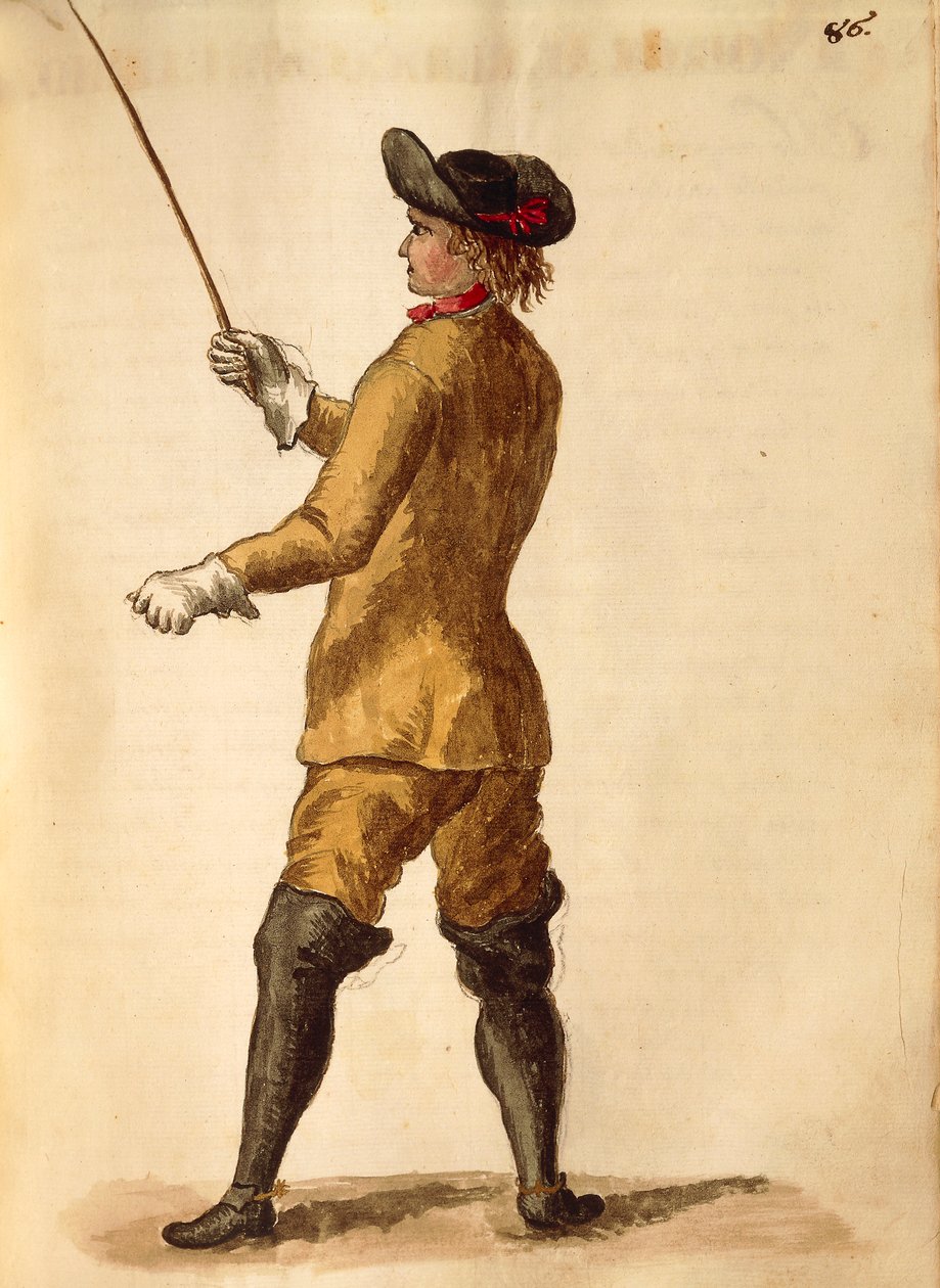 Gentleman i riddräkt, av Jan van Grevenbroeck eller Giovanni Grevembroch (1731-1807), Gli Donne de Veneziani, från illustrerad kostymbok, akvarell av Jan van Grevenbroeck