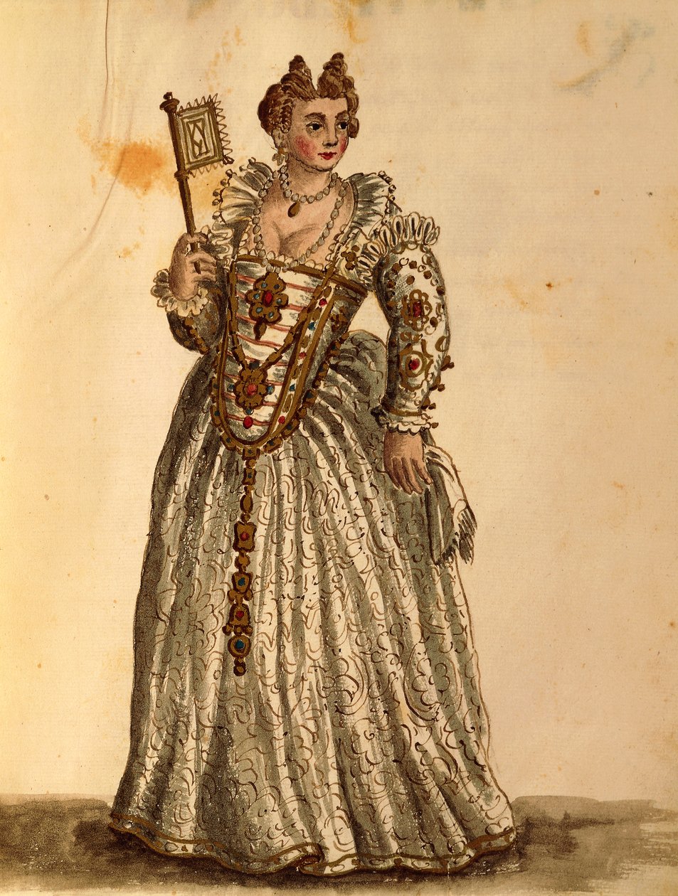 Gentlewoman i aftonklänning, av Jan van Grevenbroeck eller Giovanni Grevembroch (1731-1807), Gli Abiti de Veneziani, från illustrerad kostymbok, akvarell av Jan van Grevenbroeck