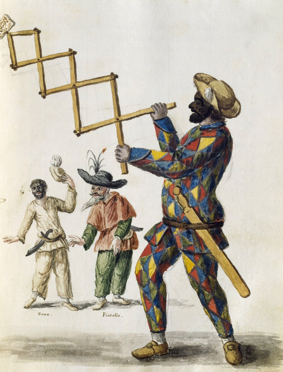 Harlekin, akvarell från De venetianska kläderna, i nästan alla åldrar flitigt samlad och målad på 1700-talet, av Jan van Grevenbroeck eller Giovanni Grevembroch (1731-1807), Italien av Jan van Grevenbroeck