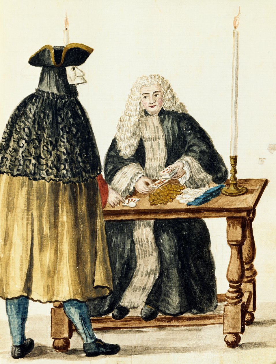 Magistrat som spelar kort med maskerad man, av Jan Grevenbroeck (1731-1807), Italien av Jan van Grevenbroeck