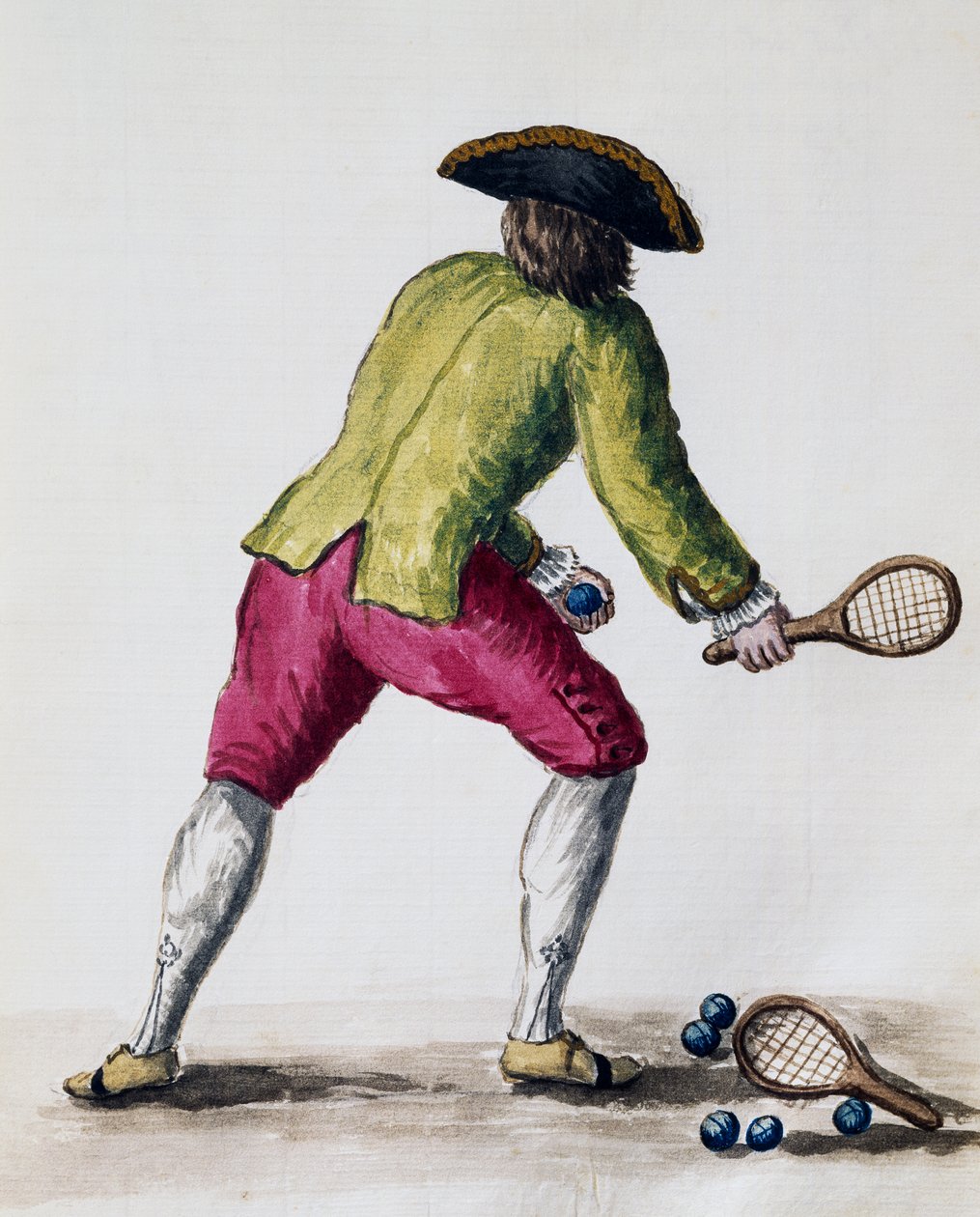 Man som leker med racket och bollar, från The Illustrated Book of Venetian Costumes, Italy av Jan van Grevenbroeck