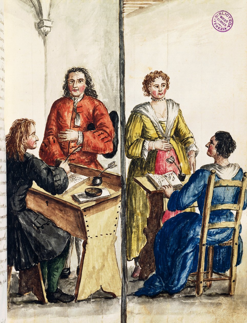 Äktenskapsförmedling, illustration från illustrerad bok med venetianska dräkter, av Jan Grevenbroeck (1731-1807), akvarell, Italien av Jan van Grevenbroeck
