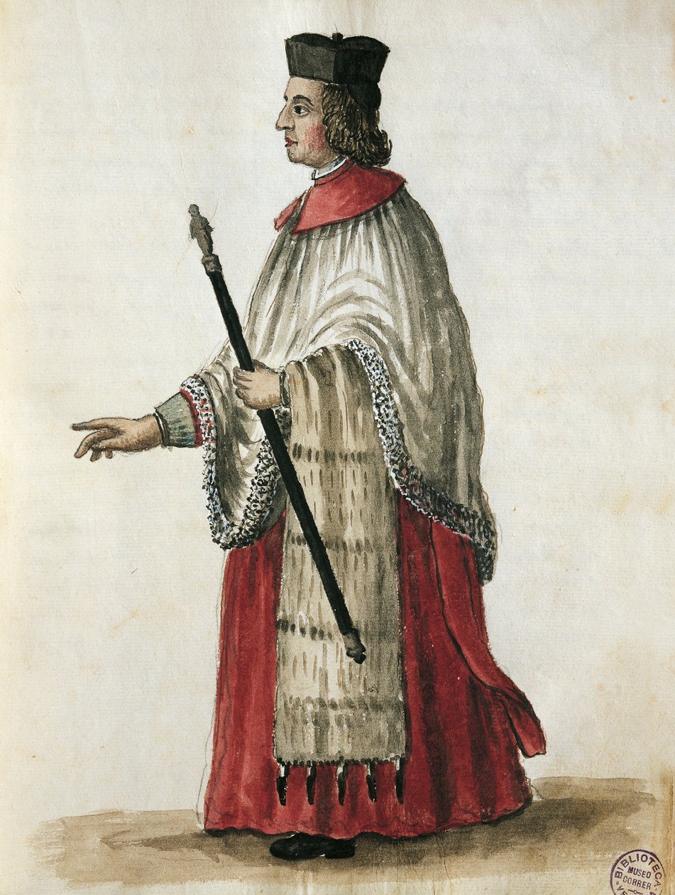 Ceremonimästare i Markuskyrkan, hämtad från Venedigernas kostymer av Giovanni di Grevembroch (1731-1807) Akvarell av Jan van Grevenbroeck