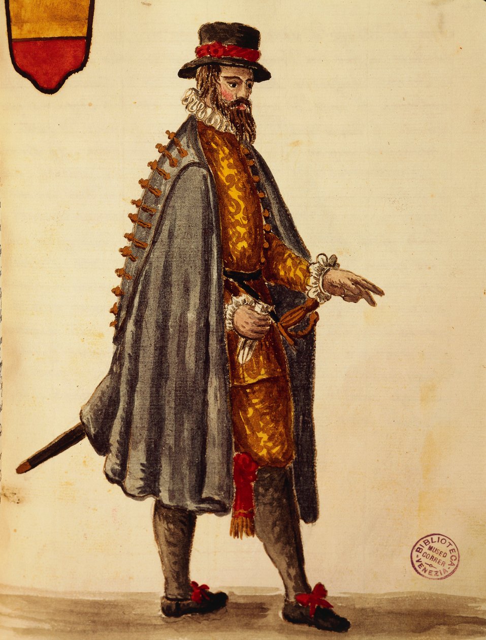 Napolitansk ambassadör, av Jan van Grevenbroeck eller Giovanni Grevembroch (1731-1807), Gli Donne de Veneziani, från illustrerad kostymbok, akvarell av Jan van Grevenbroeck