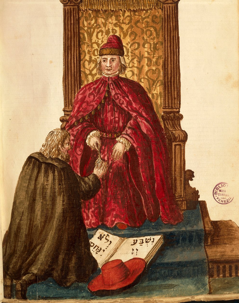 Republikens dignitär som svär lojalitet till den venetianska dogen, av Jan van Grevenbroeck eller Giovanni Grevembroch (1731-1807), Gli Abiti de Veneziani, från illustrerad kostymbok, akvarell av Jan van Grevenbroeck