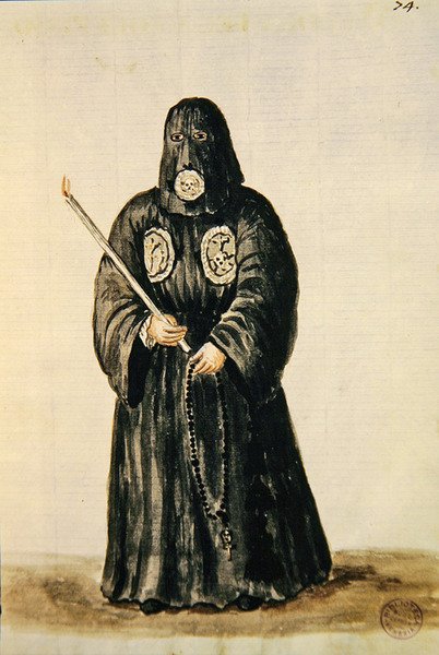 Dräkter från korsfästelsens lekmannagille (penna & bläck och wc på papper) av Jan van Grevenbroeck