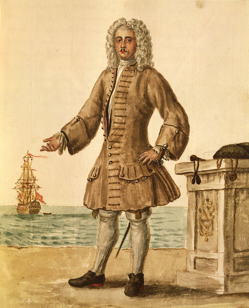 Skeppskapten för den venetianska republiken, av Jan van Grevenbroeck eller Giovanni Grevembroch (1731-1807), Gli Abiti de Veneziani, från illustrerad kostymbok, akvarell av Jan van Grevenbroeck