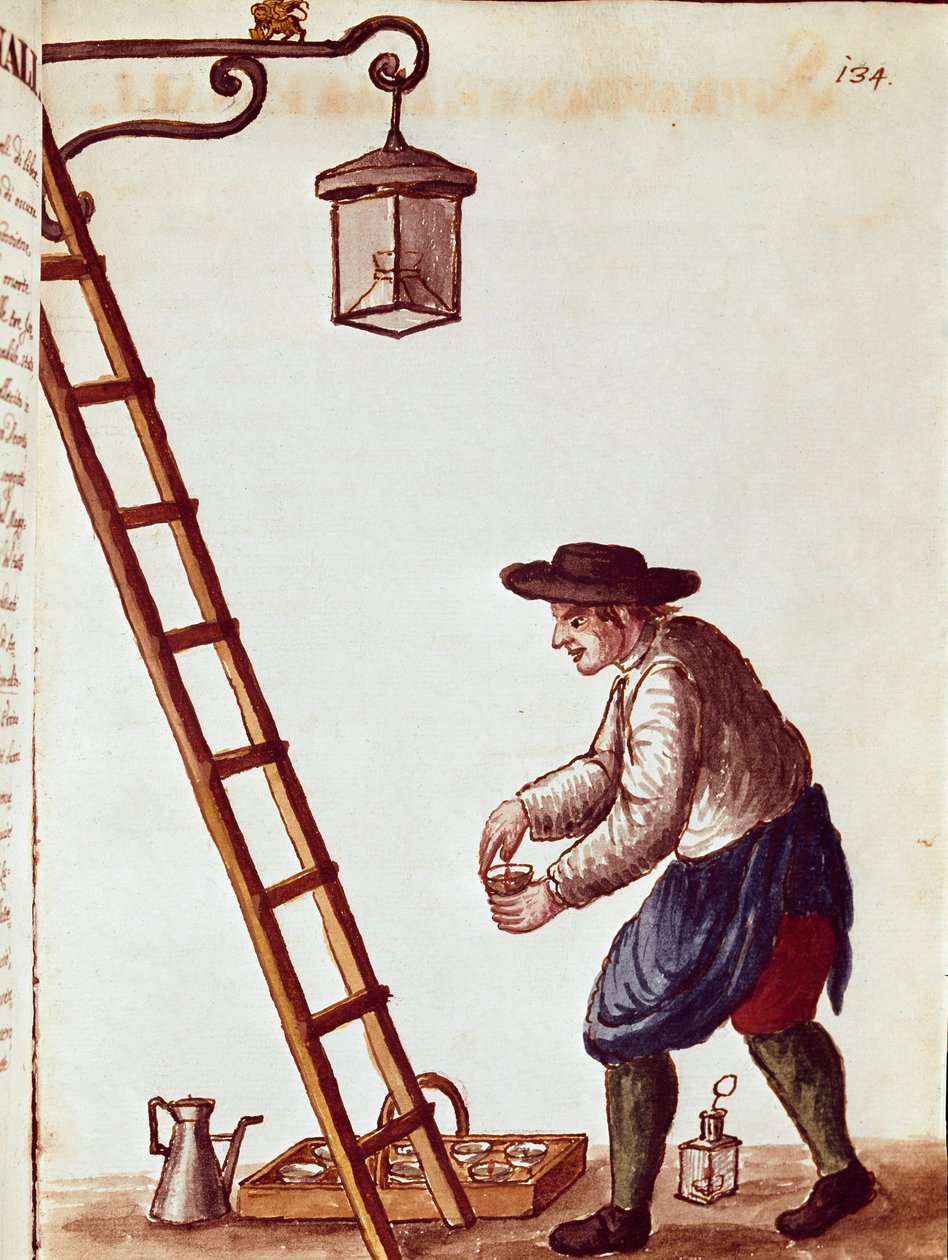 Liten metier: belysningslampor Akvarellteckning och tusch från ett manuskript av Jan van Grevenbroeck (eller Giovanni Grevembroch (Grevenbroch) (1731-1807) av Jan van Grevenbroeck