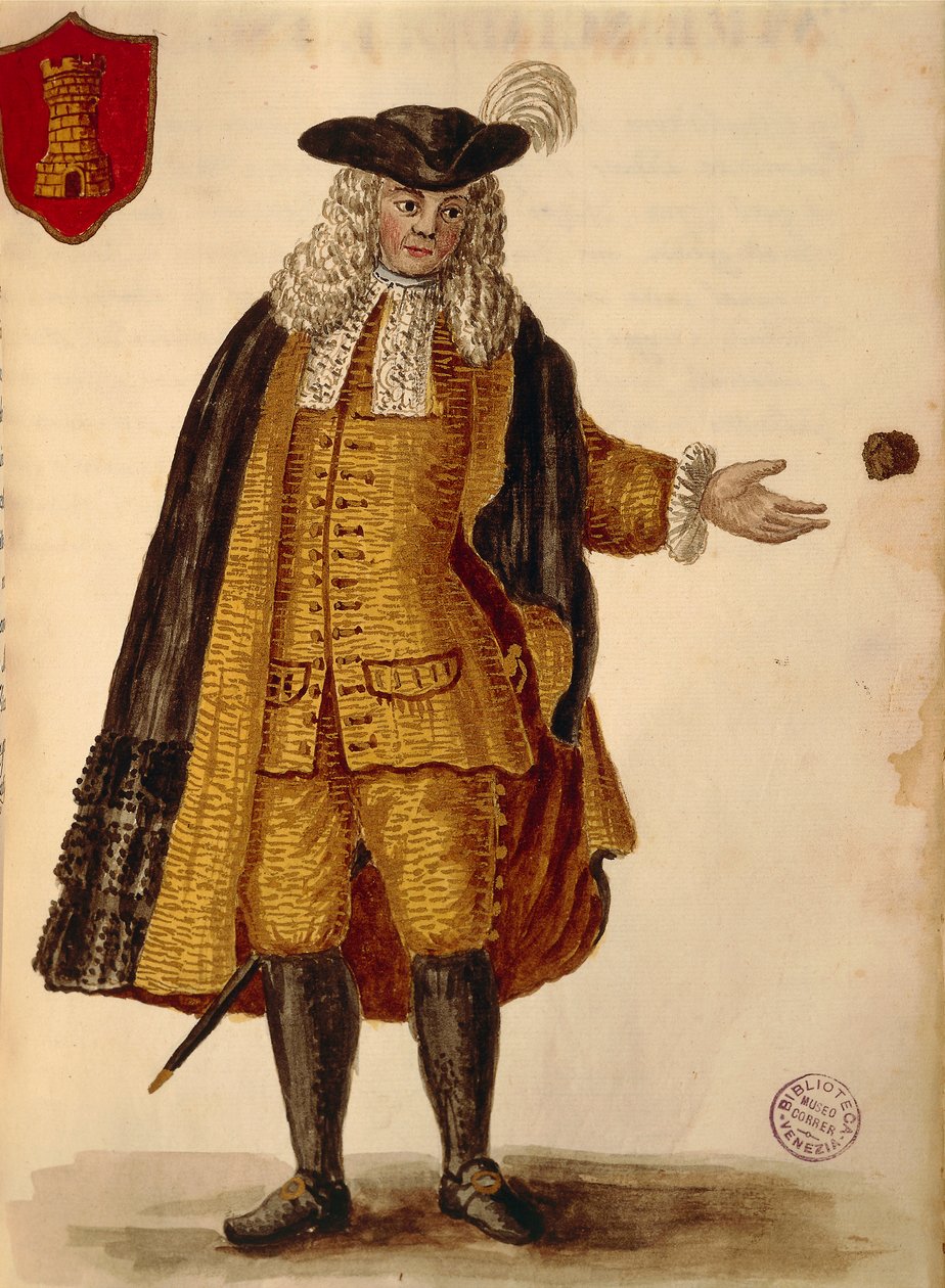 Spansk ambassadör, av Jan van Grevenbroeck eller Giovanni Grevembroch (1731-1807), Gli Abiti de Veneziani, från illustrerad kostymbok, akvarell av Jan van Grevenbroeck