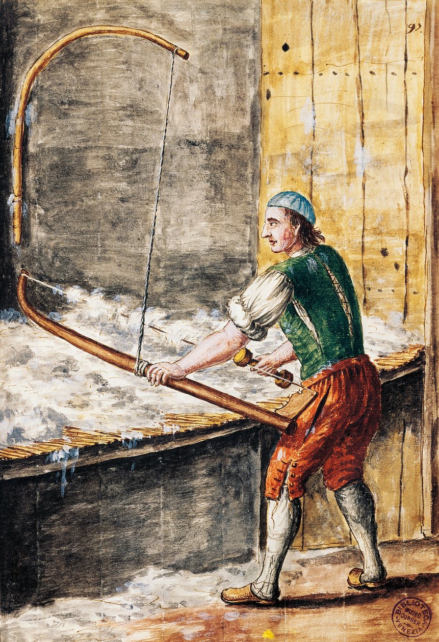 Bomullsspinnaren, illustration från den illustrerade boken med venetianska dräkter, av Jan Grevenbroeck (1731-1807), akvarell, Italien av Jan van Grevenbroeck