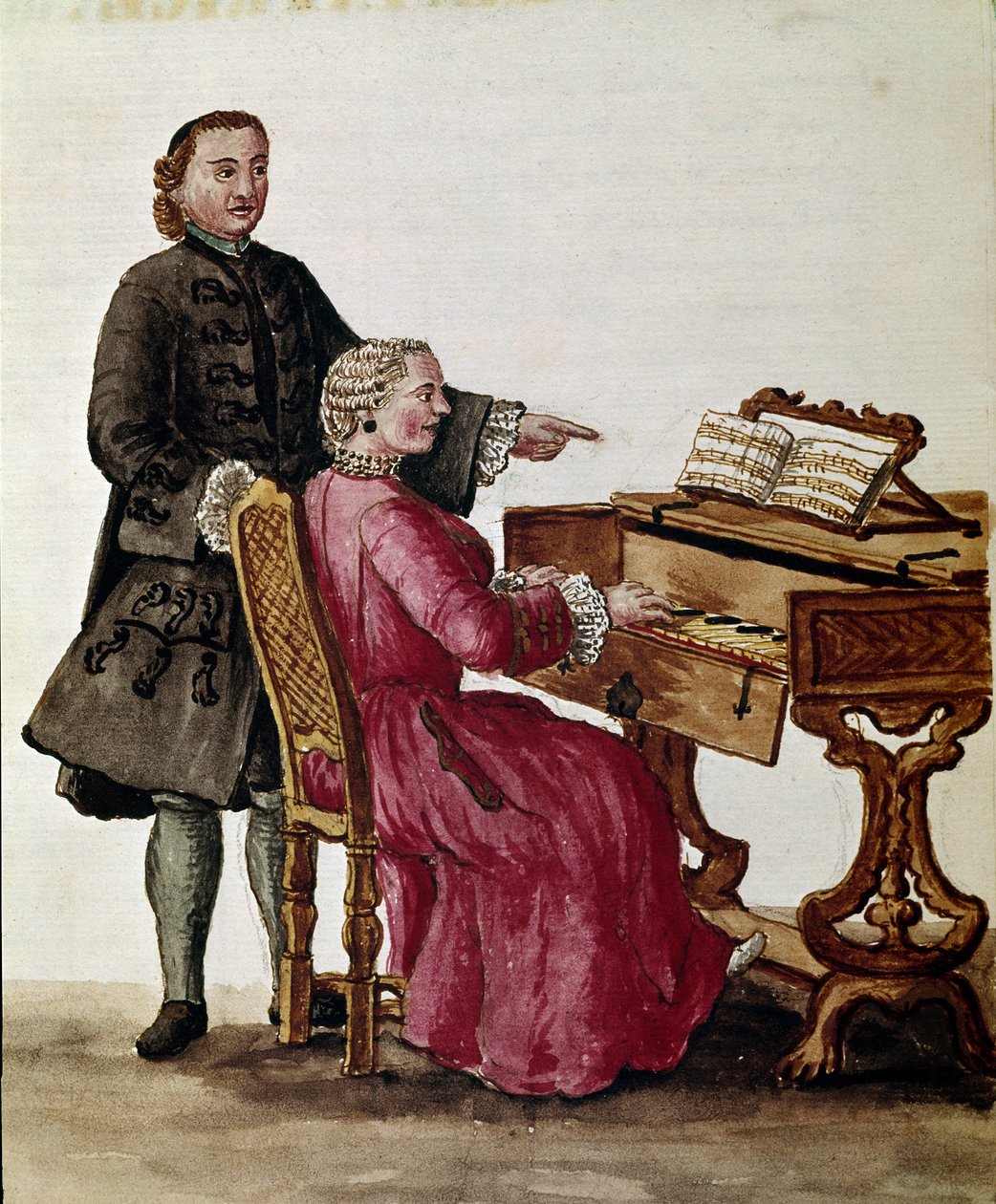 Sångaren (Operasångaren spelar piano) Akvarellteckning och tusch är hämtad från Jan van Grevenbroek (eller Giovanni Grevenbroich (Grevenbroich) (1731-1807) av Jan van Grevenbroeck