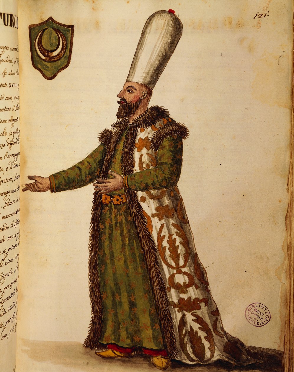 Turkisk ambassadör i Venedig, färgad gravyr av Giovanni di Grevembroch, från Gli vesti de veneziani (venetianernas kostymer), volym II, plansch 121 av Jan van Grevenbroeck