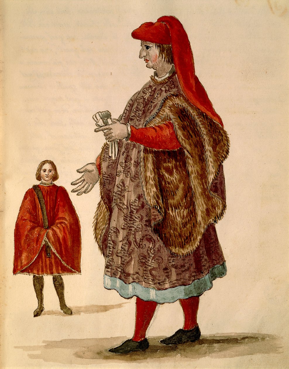 Venetiansk senator iklädd "Dogalina", formell dräkt med vida ärmar, av Jan van Grevenbroeck eller Giovanni Grevembroch (1731-1807), Gli Abiti de Veneziani, från illustrerad kostymbok, akvarell av Jan van Grevenbroeck