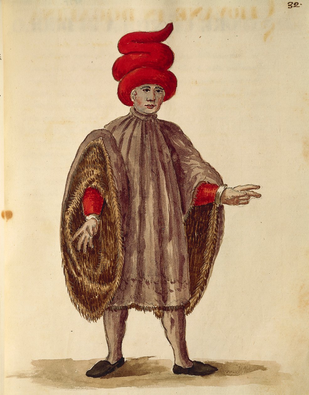 Kijana aliyevaa "Dogalina", vazi rasmi na mikono mipana, na Jan van Grevenbroeck au Giovanni Grevembroch (1731-1807), Gli Abiti de Veneziani, kutoka kwa kitabu kilichoonyeshwa cha mavazi, rangi ya maji. av Jan van Grevenbroeck
