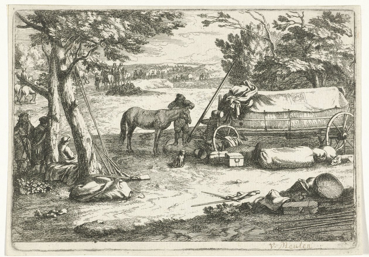 Landskap med vagn och figurer av Jan van Huchtenburg