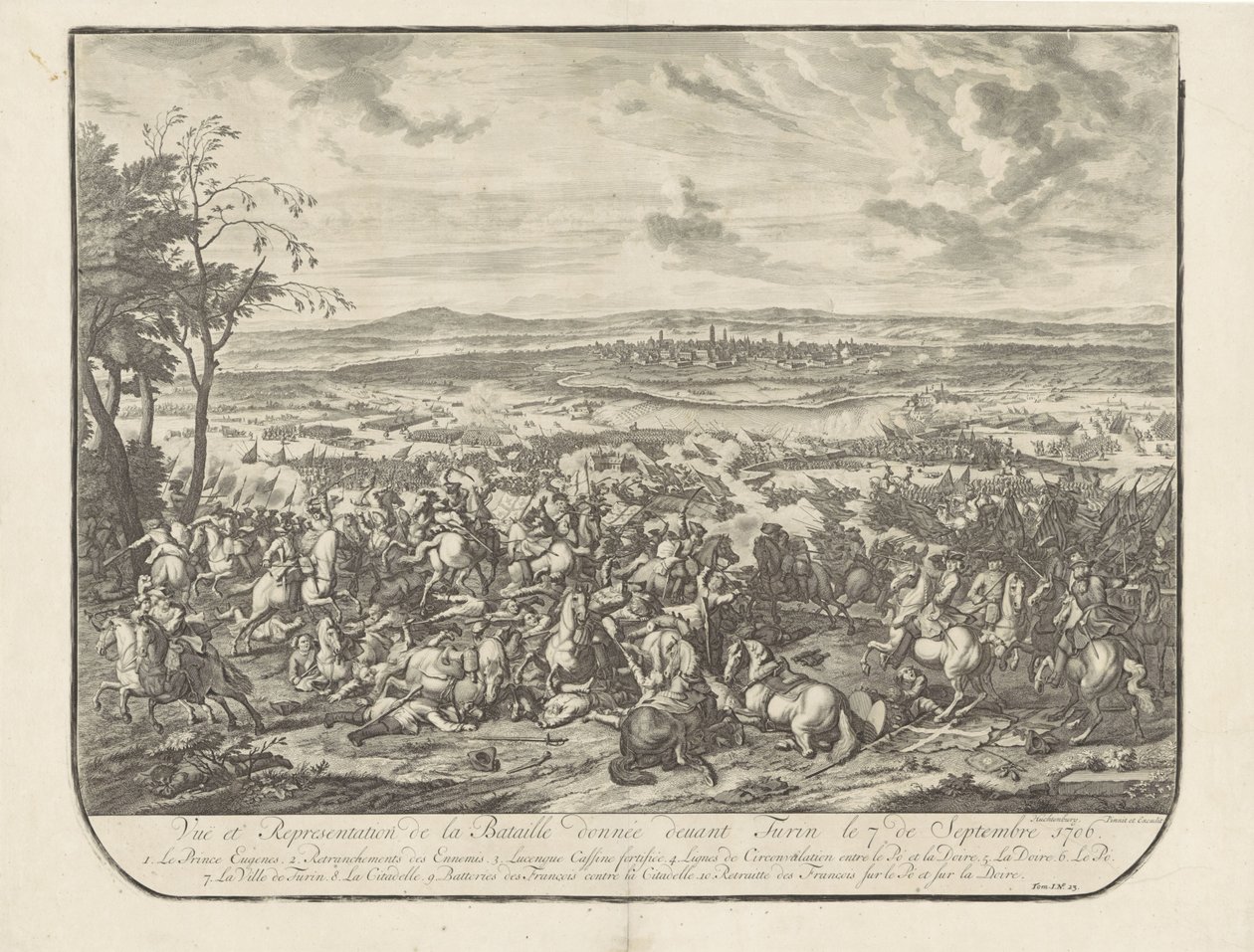 Ontzet van Turijn, 1706 Vy och representation av slaget framför Turin den 7 september 1706 (titel på objektet) av Jan van Huchtenburg