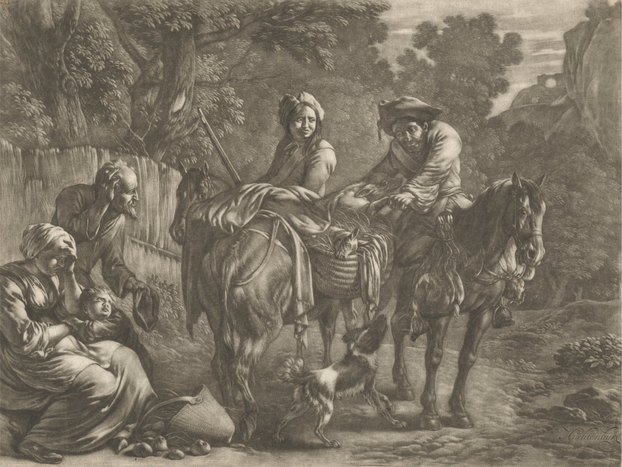 Plundrare, rånar en bonde och hans fru av Jan van Huchtenburg