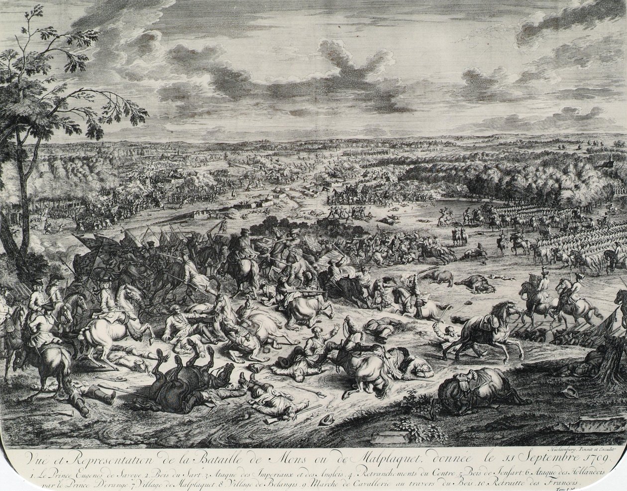 Stridsscener från: Dumont et Rousset, Histoire militaire du Prince Eugene (1663-1736), serie om åtta gravyrer av Jan van Huchtenburgh