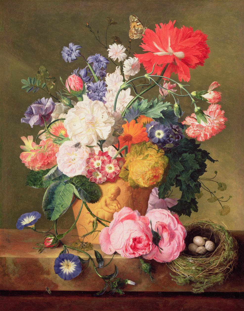 Blommor i en terrakottavas, 1744 (panel) (par till 68874) av Jan van Huysum