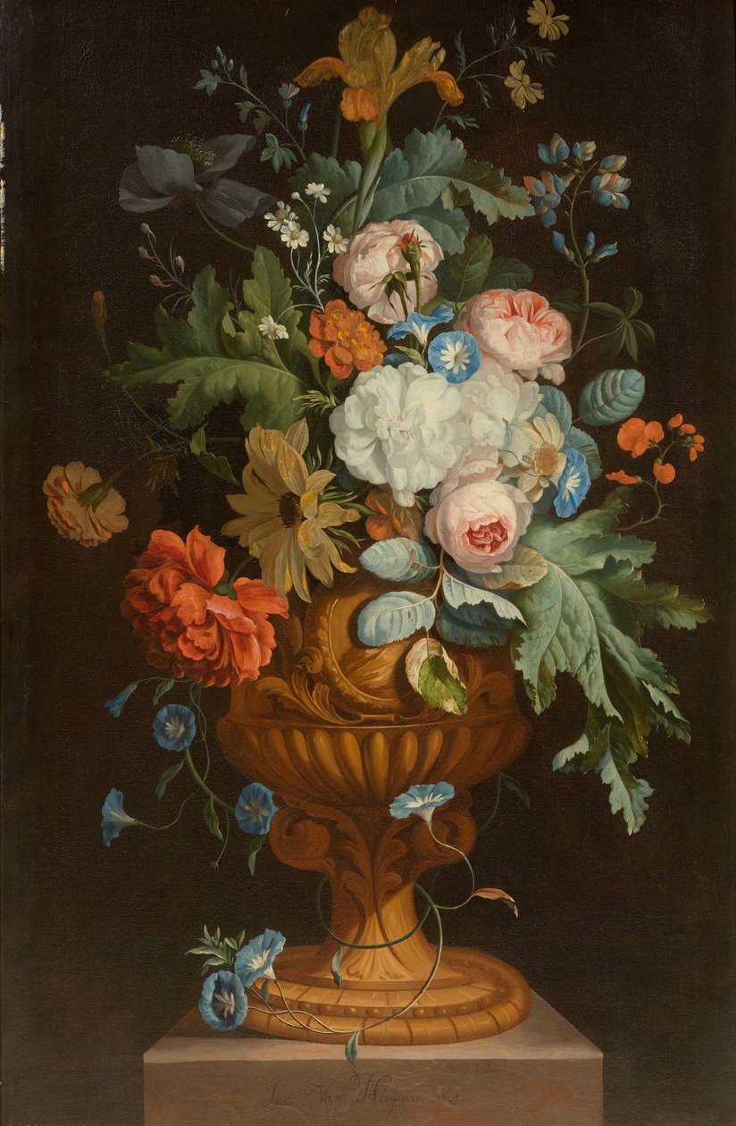 Blommor i en terrakottavas på piedestal av Jan van Huysum