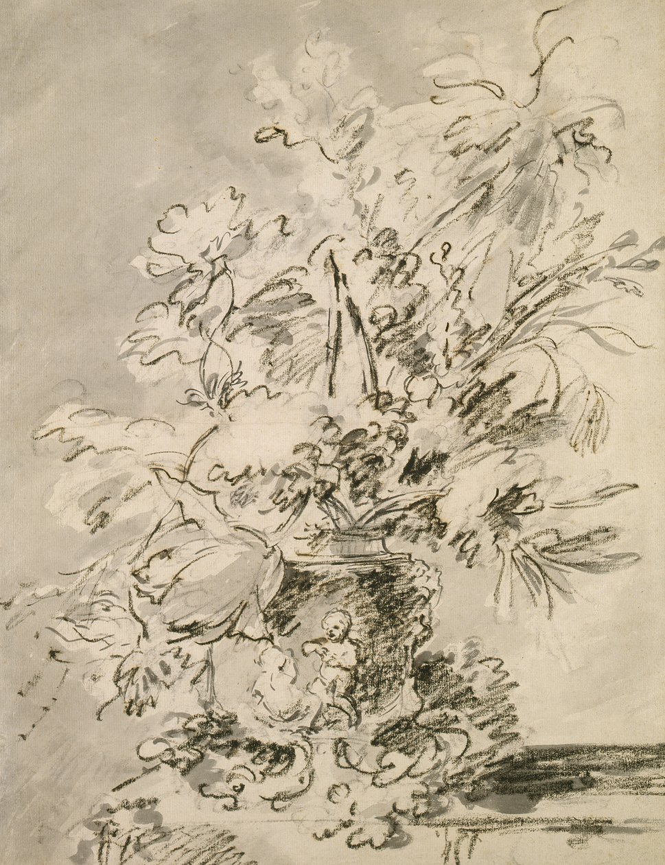 Blommor i en urna (kol och indiskt bläck på papper) av Jan van Huysum