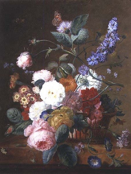 Stilleben med blommor i en korg av Jan van Huysum