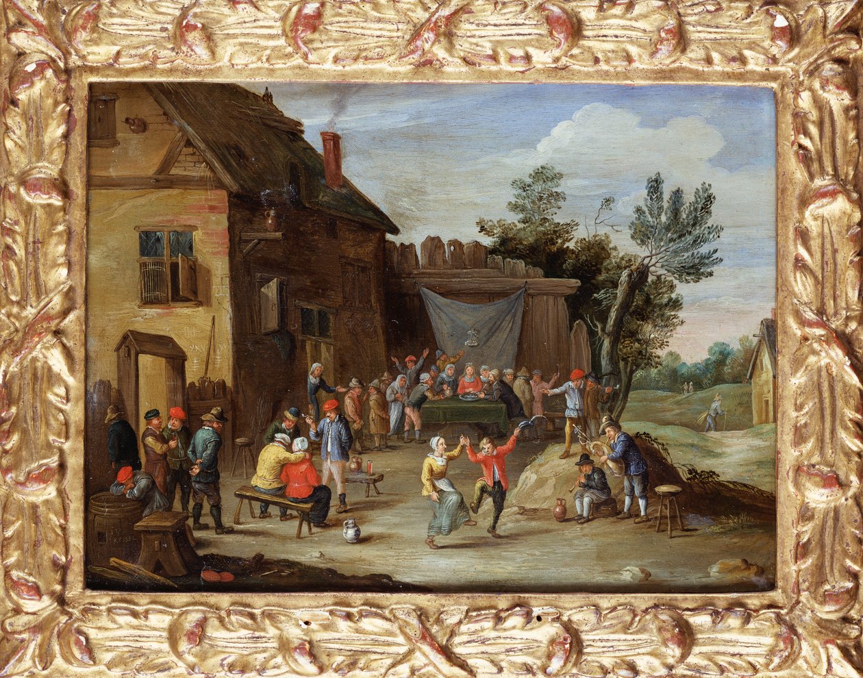 En bröllopsfest på innergården till ett Village Inn av Jan van Kessel