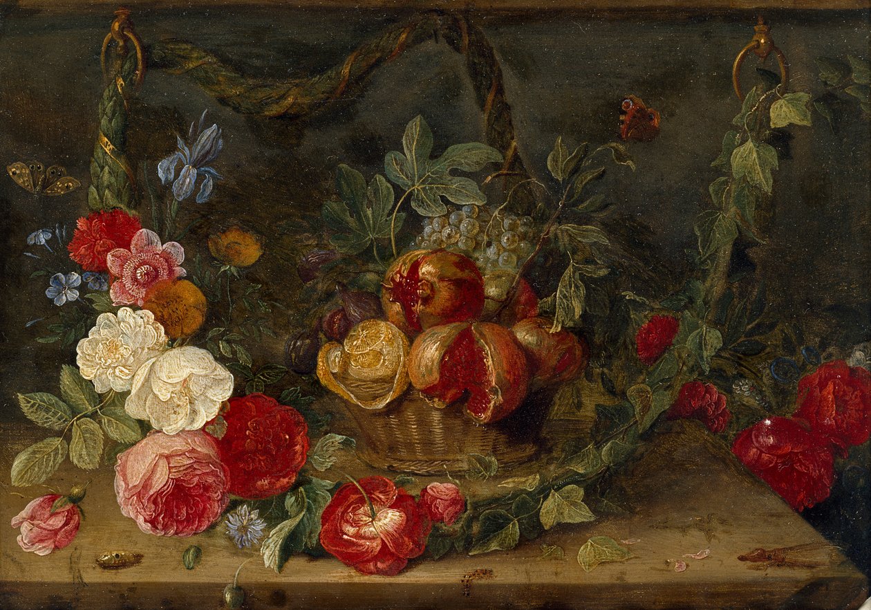 Dekorativ stillebenskomposition med fruktkorg, mitten av 1600-talet av Jan van Kessel