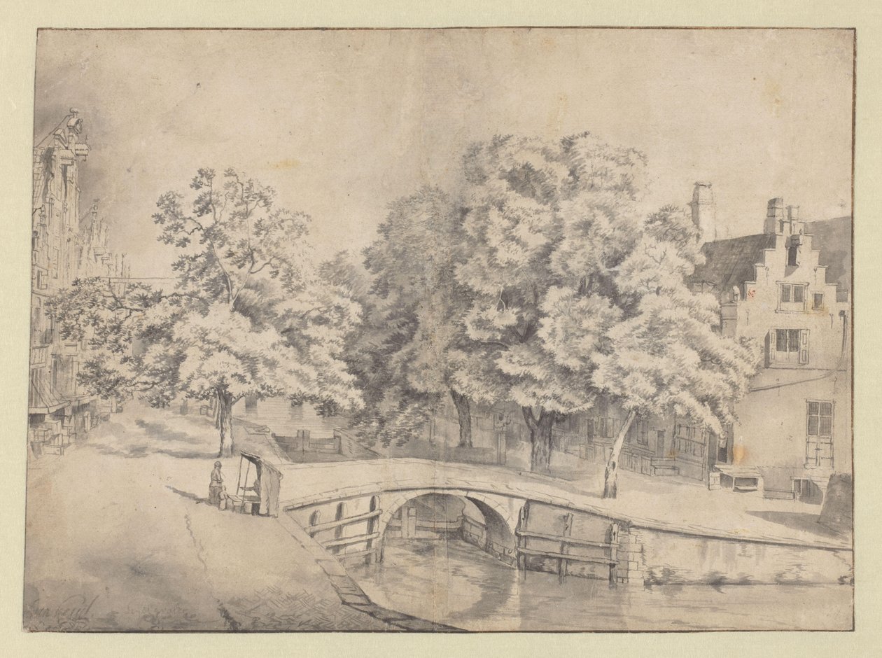 Utsikt över Leidsegracht i Amsterdam, sett från Keizersgracht av Jan van Kessel