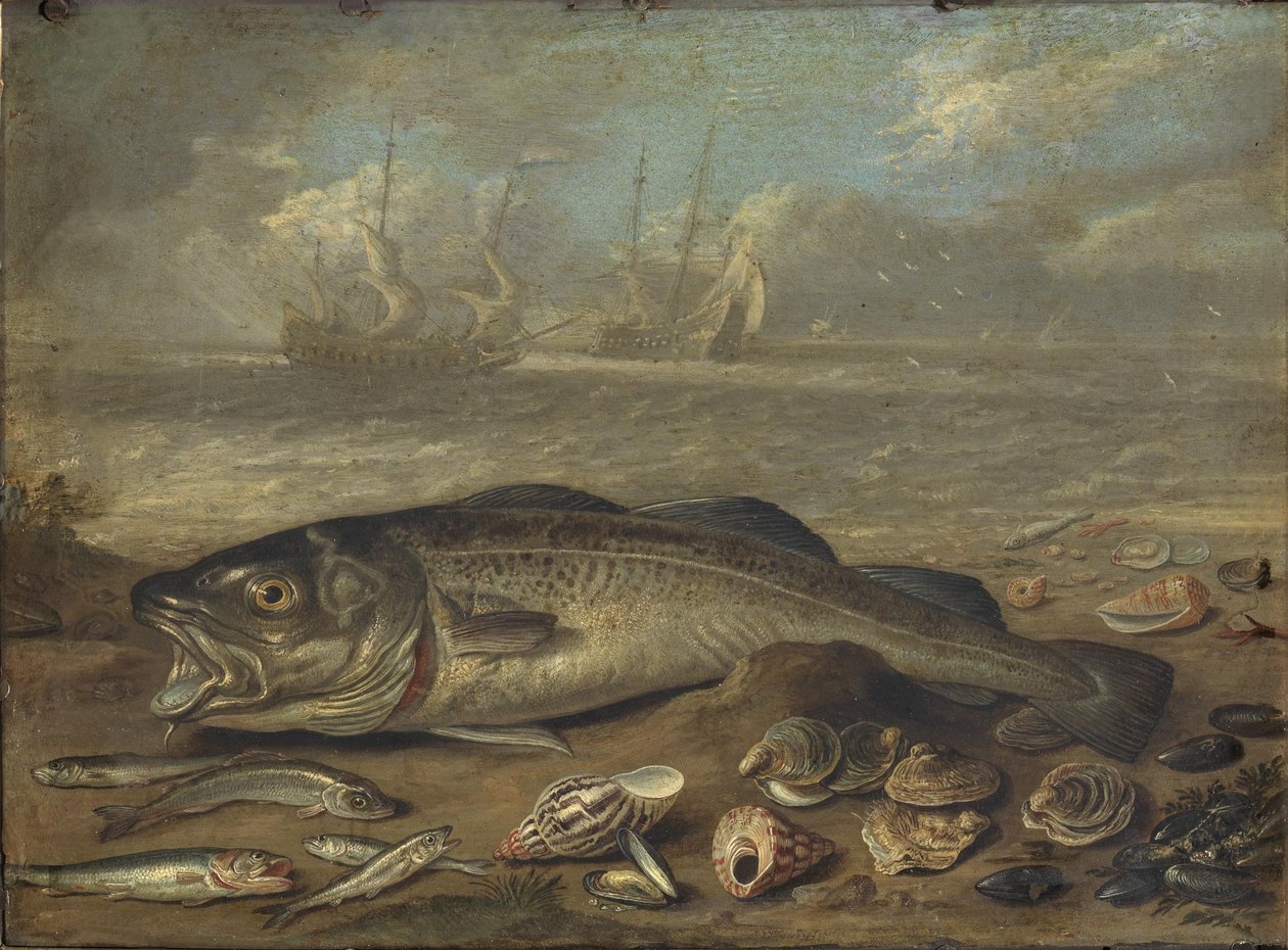 Fisk och marina landskap av Jan van Kessel the Elder