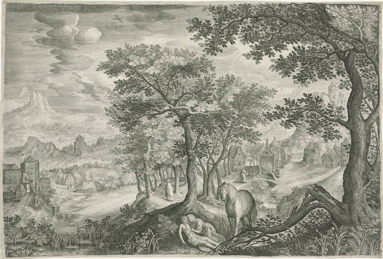 Bergslandskap med den barmhärtige samariten av Jan van Londerseel