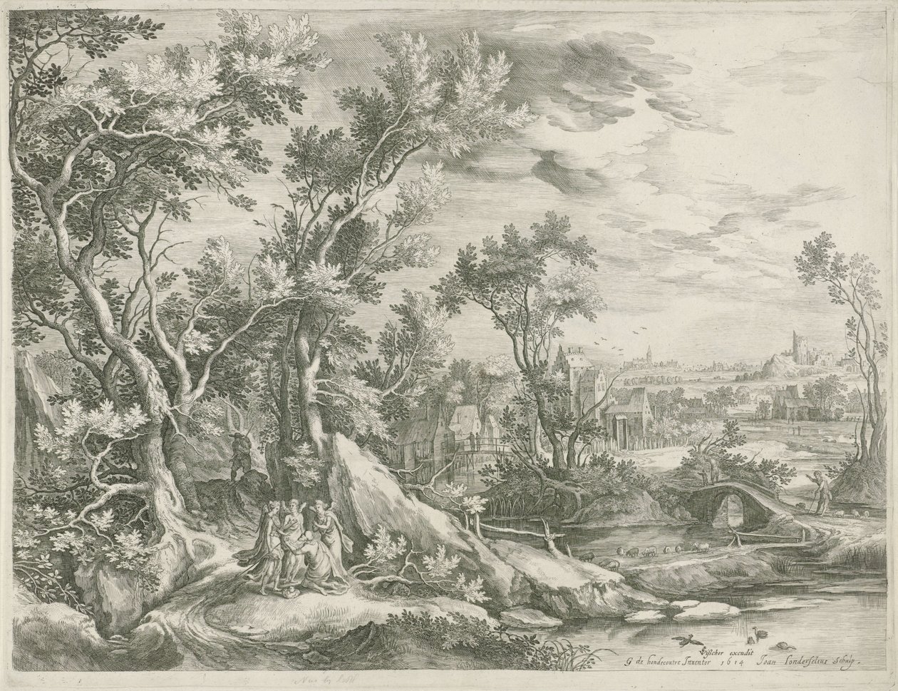 Landskap med Abraham som ber de tre änglarna att skona Sodom av Jan van Londerseel