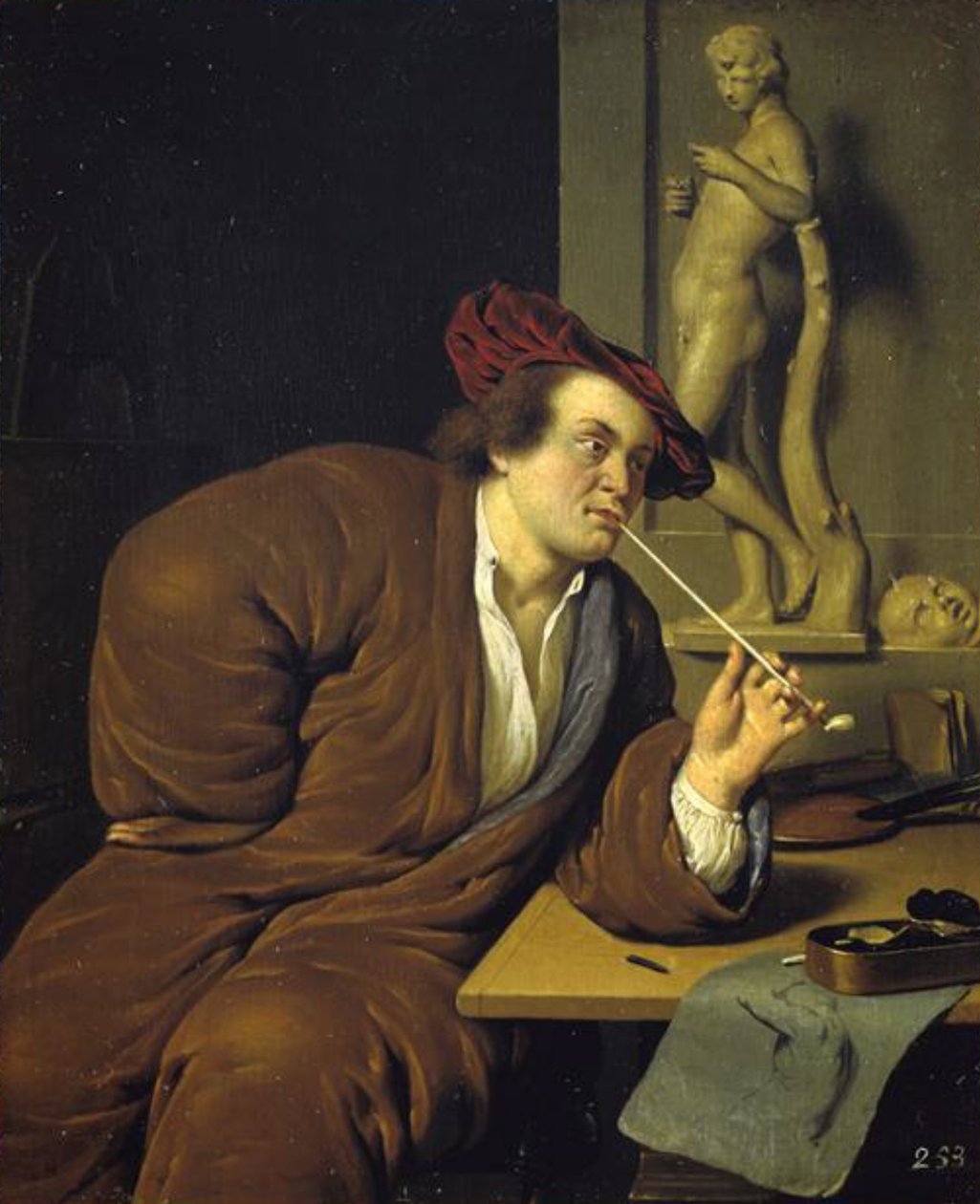 Porträtt av en rökande konstnär av Jan van Mieris
