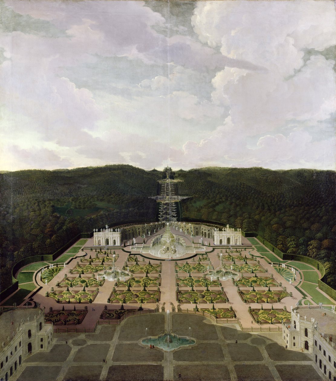View from the Garden and Grotto at the Foot of the Waterfalls to the Octagon, after 1716  av Jan van Nickelen