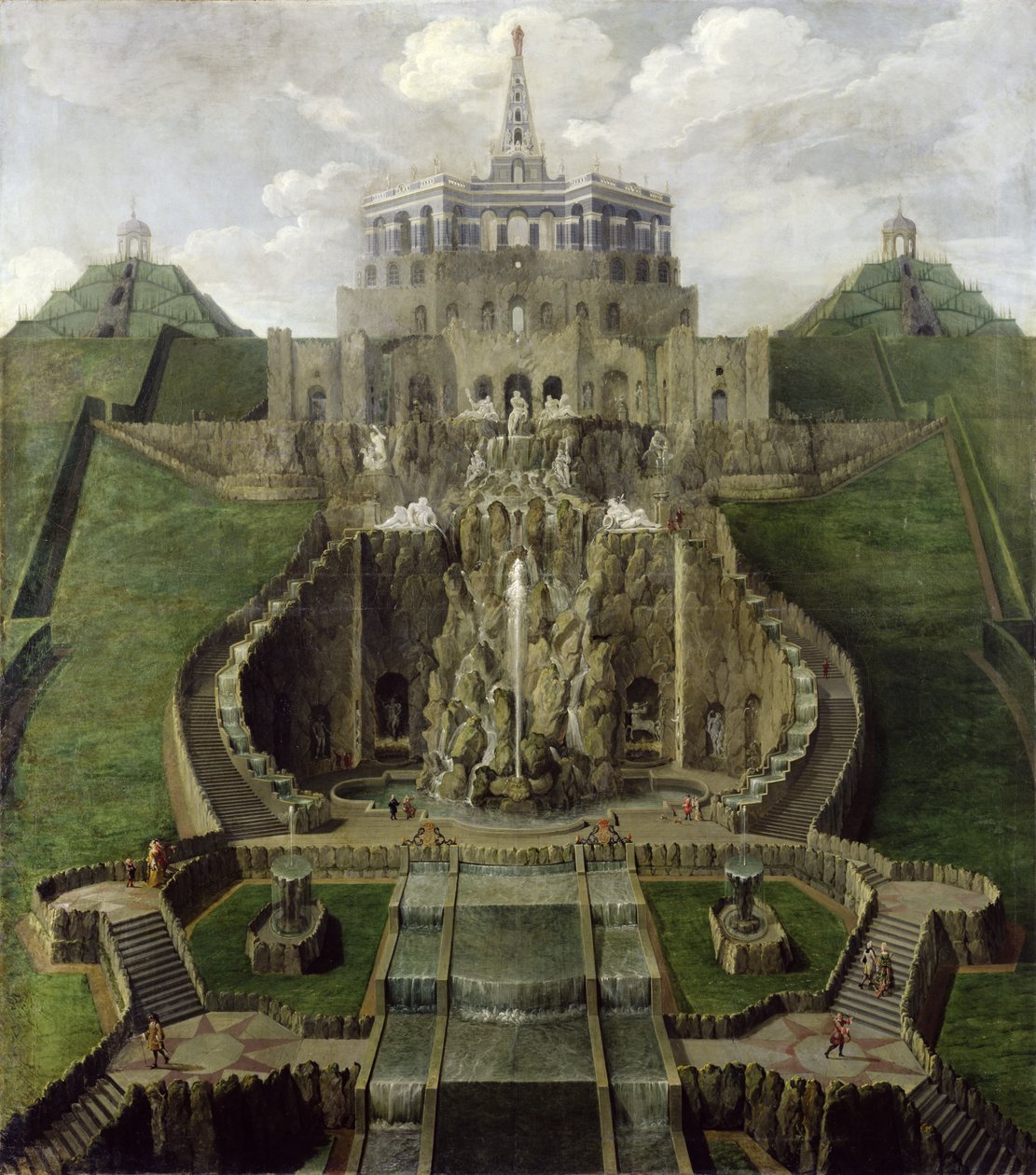 View from the Riesenkopf Basins to the Octagon, after 1716  av Jan van Nickelen