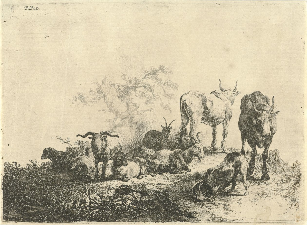 Landskap med boskap och en mjölkpiga av Jan van  Noordt